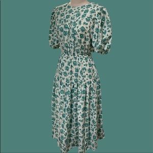 NEW VINTAGE INSPIRED DAINTY TOILE PRINT MIDI TIERED DRESS